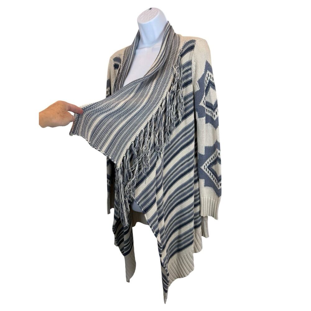 PJ Salvage Sweater Womens Medium Blue Open Front Fringe Cardigan Boho Western - Picture 5 of 14